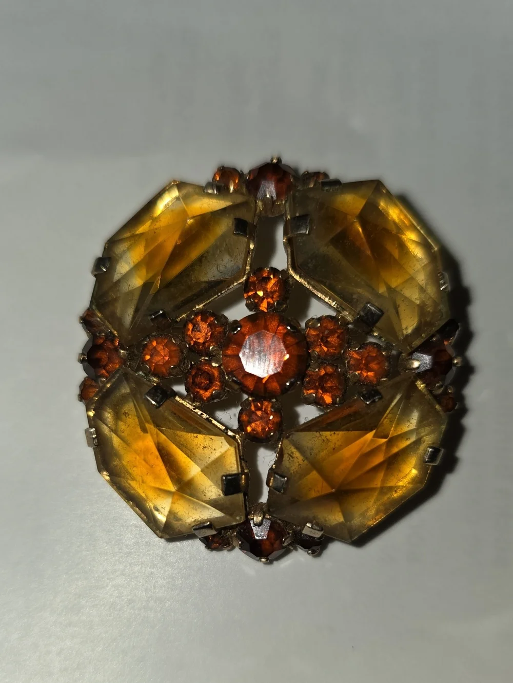 Amber Crystal Cluster Brooch – Dome Shaped, Gold-Tone Women’s Jewelry 2